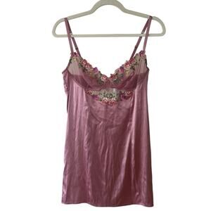 Victoria Secret Pink Floral Embroidered Mesh Bust Sateen Slip Top - L